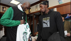 Bolt mit Celtics-Superstar Kevin Garnett
