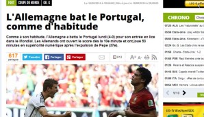 Die "l'Equipe" aus Frankreich nimmt den Sieg mit einem Achselzucken hin: "Deutschland schlägt Portugal - wie immer"