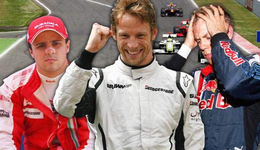 Jenson Button (M.) und Felipe Massa (l.) stellten diesmal Sebastioan Vettel (r.) in den Schatten