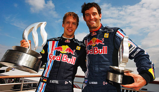 Mark Webber (r.) wurde beim letzten Rennen in Silverstone Zweiter hinter Sebastian Vettel
