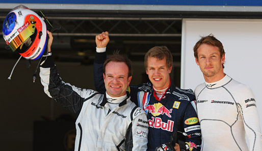 Drei Fahrer - ein Ziel: Rubens Barrichello (v. l.), Sebastian Vettel und Jenson Button wollen den Titel
