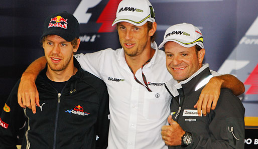 Die WM-Rivalen: Sebastian Vettel, Jenson Button und Rubens Barrichello (v.l.)
