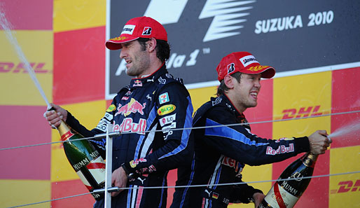 Die Red-Bull-Fahrer Sebastian Vettel (r.) und Mark Webber dominierten den Japan-GP