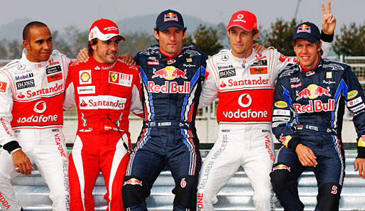 WM-Rivalen: Sebastian Vettel, Jenson Button, Mark Webber, Fernando Alonso, Lewis Hamilton (v.r.)
