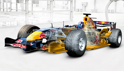 Der gläserne Bulle: Das Auto von Sebastian Vettel in der Computer-Simulation