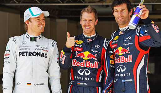 Nico Rosberg (l.) könnte für Sebastian Vettel und Mark Webber im Renen ein Puffer sein