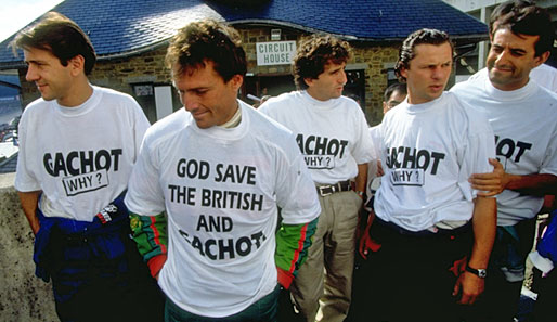 Fahrerkollegen demonstrierten 1991 für die Freilassung von Bertrand Gachot