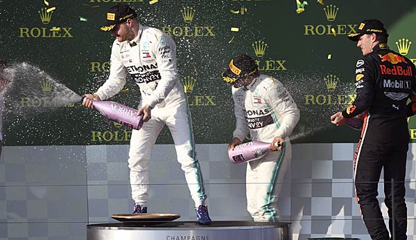 Doppelsieg für Mercedes: Das letzte Rennen beim GP von Australien (2019) gewann Valtteri Bottas vor Teamkollege Lewis Hamilton und Red Bull-Pilot Max Verstappen.