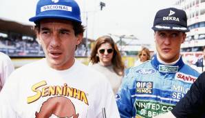 Ayrton Senna und Michael Schumacher bei der Streckenbegehung in Imola.