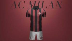 Der AC Milan muss natürlich ebenfalls klassisch in schwarzen und roten Streifen auflaufen. Verwendet wurde wie schon zuvor ein altes Wappen der Rossoneri, von 1937-45 liefen sie mit rundem Emblem auf.