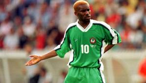 Jay-Jay Okocha (Mittelfeld/Nigeria) - Nach der Goldmedaille bei Olympia 1996 schafften es die Super Eagles bis ins Achtelfinale in Frankreich. Okocha, einstiger Frankfurt-Star, wechselte dann zu PSG. Blieb dort bis 2002. 2008 Rücktritt bei Hull City.