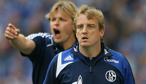 Youri Mulder (l.) und Mike Büskens sollen Schalke in den verbleibenden 9 BL-Spielen auf Kurs bringen