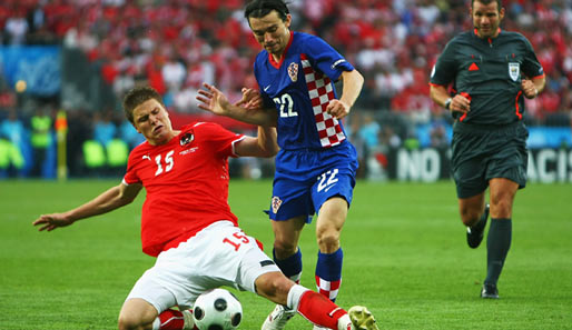 Danijel Pranjic (r.) absolvierte bei der EM alle vier Spiele für Kroatien