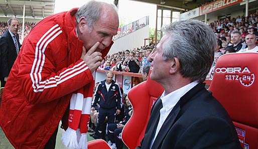 Jupp Heynckes (r.) suchte Rat bei Bayern-Manager Uli Hoeneß. Jetzt ist Heynckes Bayer-Coach