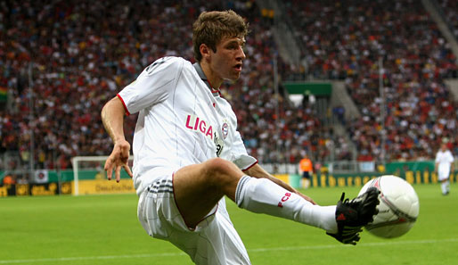Thomas Müller schoss in seinem ersten Champions-League-Spiel gegen Lissabon gleich ein Tor