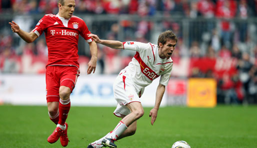 Im Spiel gegen den VfB Stuttgart verletzte sich Bayern Arjen Robben (l.) an der Wade