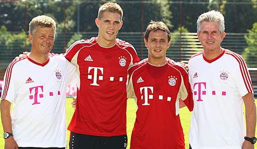 Die Neuen beim FC Bayern: Peter Hermann, Nils Petersen, Rafinha, Jupp Heynckes (v.l.)