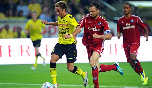 Im Hinspiel lief der HSV nur hinterher: Mario Götze (l.) erzielte das zwischenzeitliche 2:0
