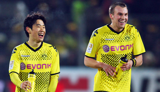 Haben derzeit gut lachen: Dortmunds Shinji Kagawa (l.) und Kevin Großkreutz