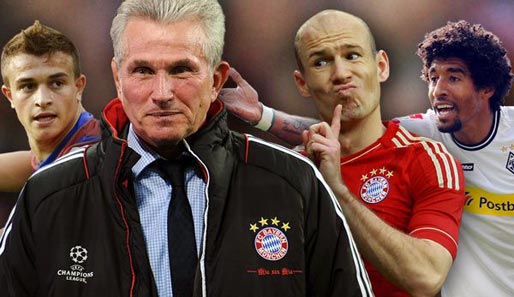 Jupp Heynckes und drei Bayern-Stars der Saison 2012/13: Shaqiri, Robben und Dante