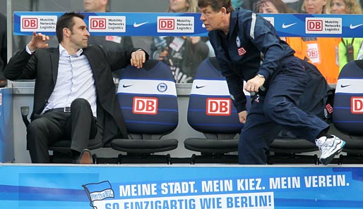 180 Minuten bis zum Abgrund? Hertha-Manager Michael Preetz (l.) und Trainer Otto Rehhagel