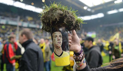Fans von Borussia Dortmund schnitten nach dem Saisonfinale Stücke des Rasens heraus