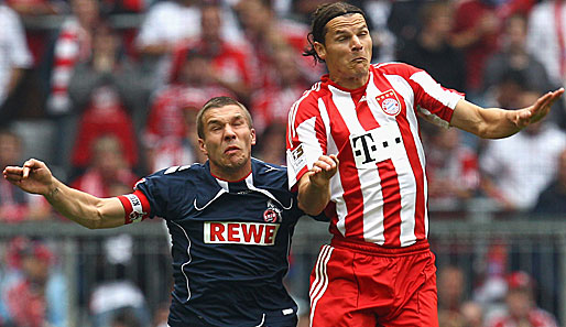 Lukas Podolski (l.) trifft am letzten Spieltag auf seine alten Kollegen vom FC Bayern