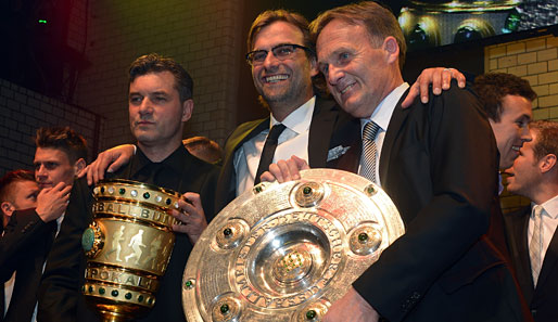 Das erfolgreiche Dreigestirn des BVB: Michael Zorc, Jürgen Klopp und Hans-Joachim Watzke (v.l.n.r)