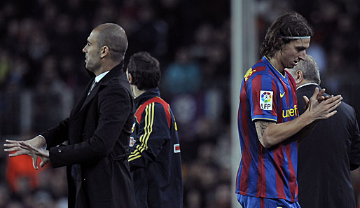 Zlatan Ibrahimovic (r.) und Pep Guardiola (l.) hatten in Barcelona nicht das beste Verhältnis