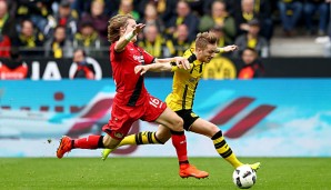 Marco Reus verletzte sich im Sprintduell mit Tin Jedvaj von Bayer 04 Leverkusen