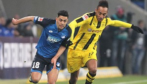 Nadiem Amiri im Zweikampf mit Dortmunds Pierre-Emerick Aubameyang