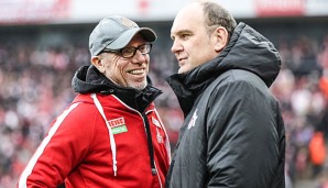 Jörg Schmadtke (re.) und Peter Stöger (li.) sind in Sachen Europa League guter Dinge