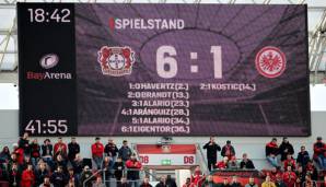 Das halbe Dutzend ist voll: Leverkusen trifft sechsfach gegen Eintracht Frankfurt in der ersten Halbzeit.