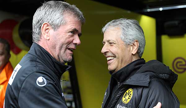 Kennen und schätzen sich aus vielen Jahren in der Bundesliga: Fortuna Düsseldorfs Trainer Friedhelm Funkel und BVB-Coach Lucien Favre.