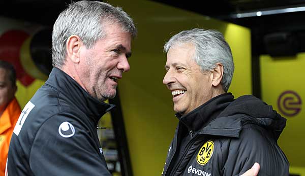 Treffen am kommenden Samstag im direkten Duell in der Bundesliga aufeinander: Fortuna Düsseldorfs Trainer Friedhelm Funkel und BVB-Coach Lucien Favre.