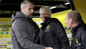 Werden sich am kommenden Spieltags trotz Corona-Krise gegenüberstehen: Borussia Mönchengladbachs Trainer Marco Rose und BVB-Trainer Lucien Favre.