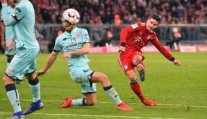 Platz 14: James Rodriguez (von 2017 bis 2019 bei Bayern) - drei Tore