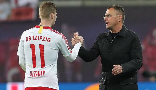 Ralf Rangnick (r.) hofft auf einen Verbleib von Timo Werner bei RB Leipzig.