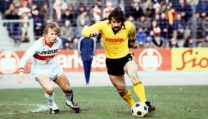 PETER GEYER (in der Saison 1977/78): Wechselte 1975 von Tennis Borussia Berlin zum BVB und spielte dort sechs Jahre. 1984 beendete er seine Karriere bei Eintracht Braunschweig.