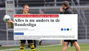 NIEDERLANDE - De Telegraaf: "Alles ist jetzt anders. Einstudierte Tänzchen, Mundschutz und leere Stadien. In Deutschland haben sie einen Weg gefunden, um auf verantwortungsvolle Weise die Bundesliga wieder beginnen zu lassen."