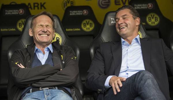 Dürfen sich nach dem Transfer von Jude Bellingham freuen: BVB-Geschäftsführer Hans-Joachim Watzke und Sportdirektor Michael Zorc.