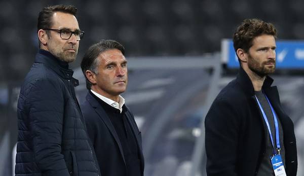 Michael Preetz und Bruno Labbadia sind bei Hertha BSC entlassen worden. Für das Duo übernehmen Pal Dardai und Sportdirektor Arne Friedrich (r.).