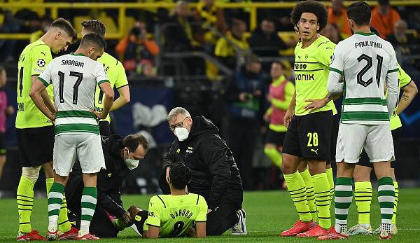 BVB-Mittelfeldspieler Mo Dahoud hat sich im Champions-League-Spiel gegen Sporting Lissabon am linken Knöchel verletzt.