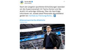 Um 11.10 Uhr war die Trennung offiziell, die Hertha gab nach der fünften Niederlage in Serie und dem Abrutschen auf Platz 17 das Ende der Ära Korkut bekannt.
