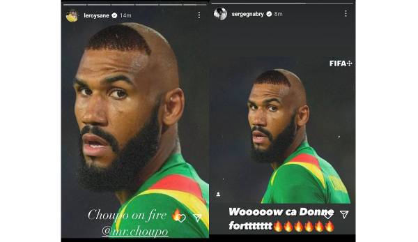 Leroy Sané and Serge Gnabry shared a photomontage by Eric Maxim Choupo-Moting on Instagram, showing the Cameroonian with the legendary Ronaldo hairstyle from the 2002 World Cup.