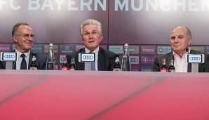 Uli Hoeneß, Karl-Heinz Rummenigge und Jupp Heynckes auf einer Pressekonferenz