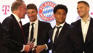 Zuverischtliches Lachen: Bayerns Vorstandschef Karl-Heinz Rummenigge ist optimistisch, was die Vertragsverlängerungen von Manuel Neuer und Thomas Müller beim FC Bayern angeht.