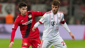 Zwei geniale Fußballer aus zwei unterschiedlichen Generationen: Kai Havertz von Bayer Leverkusen und Thomas Müller vom FC Bayern München.