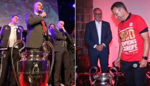 Sieben Jahre, zwei Bilder: Karl-Heinz Rummenigge feierte sowohl 2013 als auch 2020 mit dem FC Bayern München das Triple.