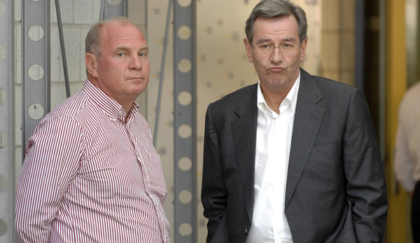 Bedröppelte Gesichter: Uli Hoeneß und Karl Hopfner blitzten einst bei Marseille-Präsident Diouf wegen Franck Ribery ab.